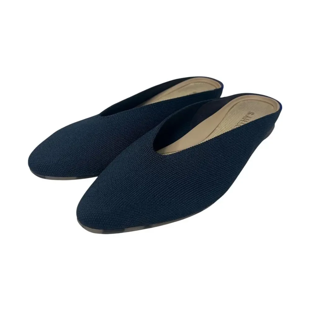 Rothys The Point Shoe Womens 7.5 Navy Knit Pointed Toe Mule Flats Washable Chic